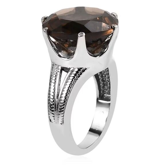 Faceted Brazilian Smoky Quartz 12.10 ctw Solitaire Ring Size 7 New - Picture 4 of 6